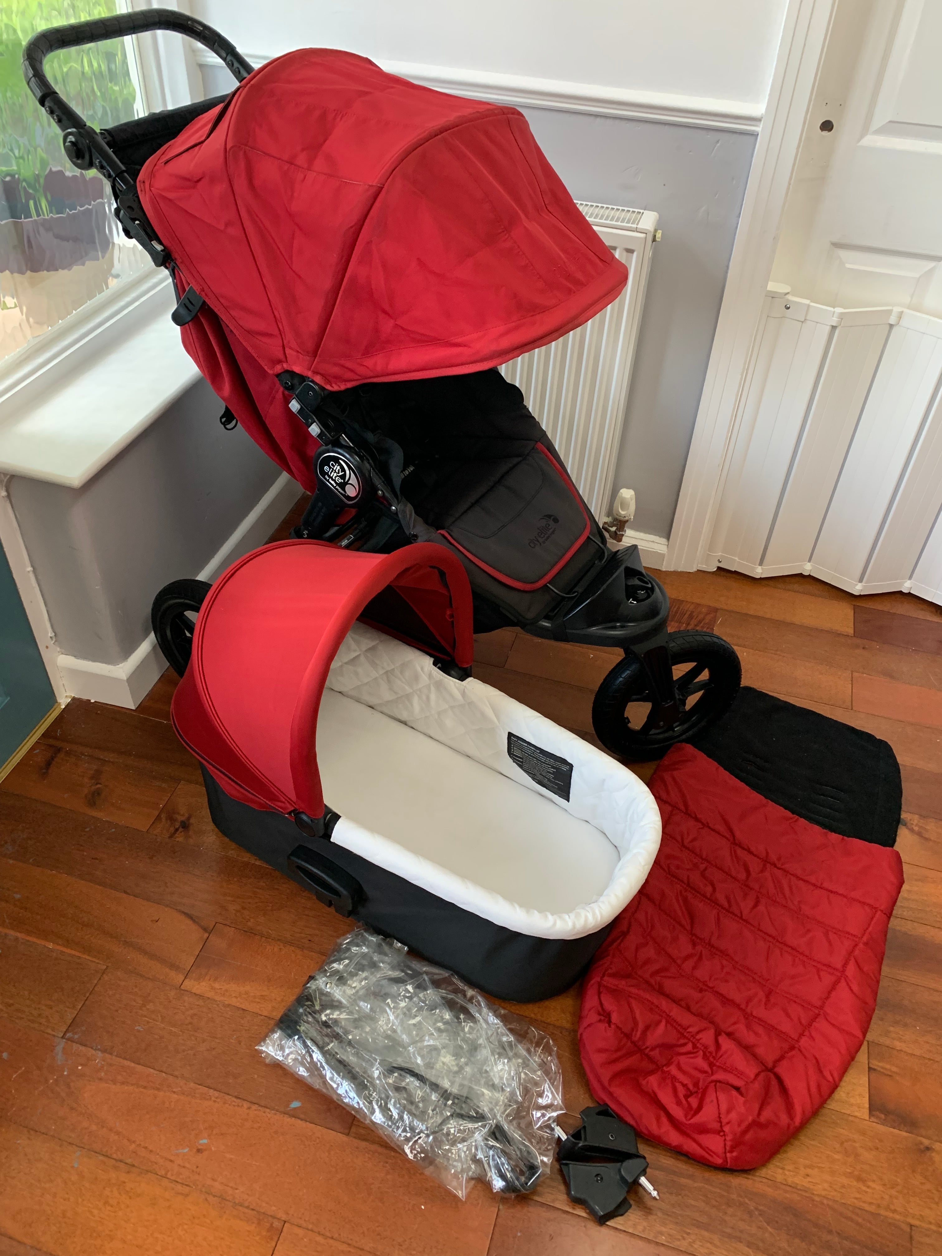 Baby Jogger City Elite All-Terrain Buggy & Carrycot - Red, Footmuff Included