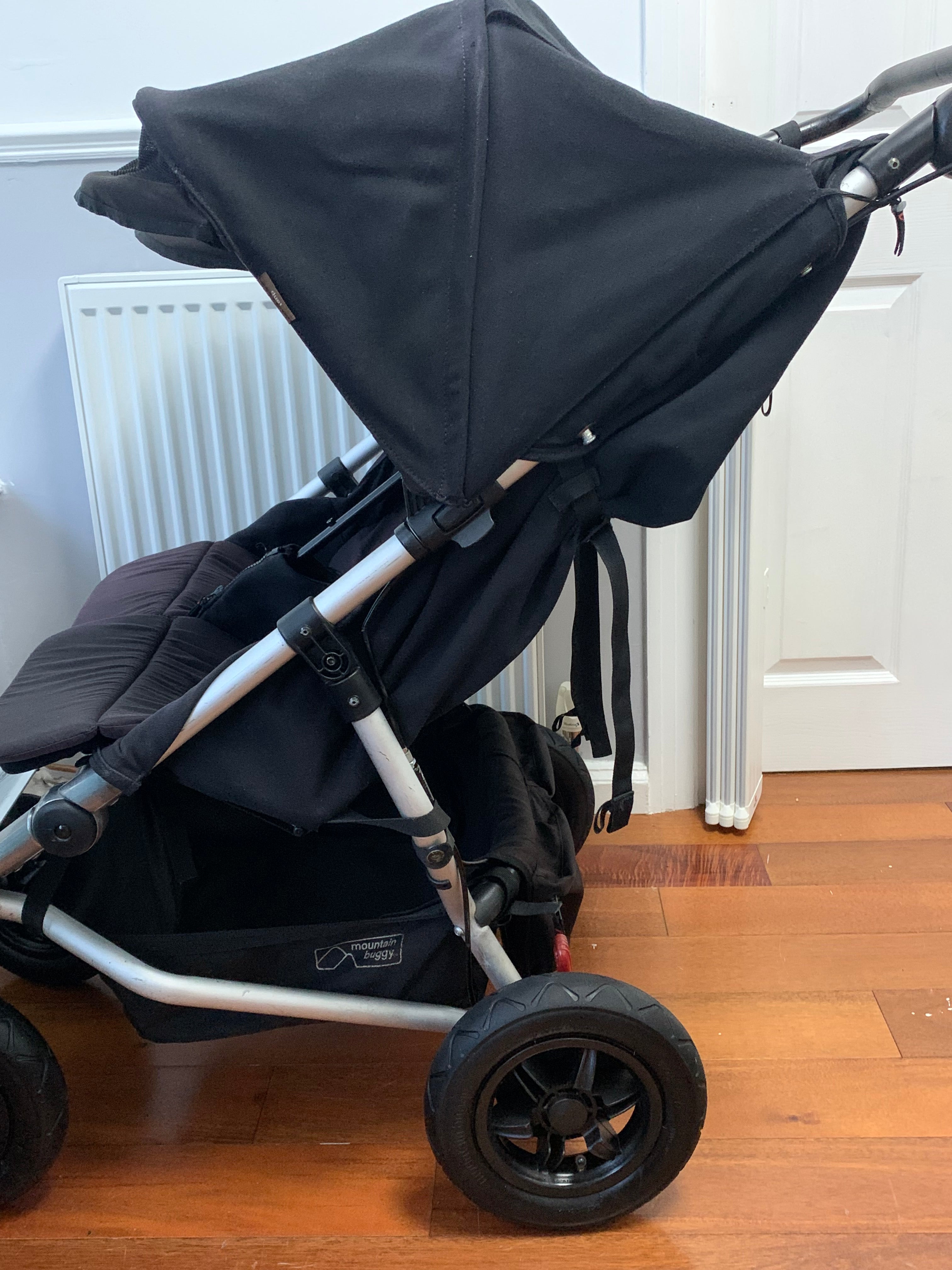 Mountain Buggy Duet V3 Twin Double Jogger Pram - Black, Used, Good Condition