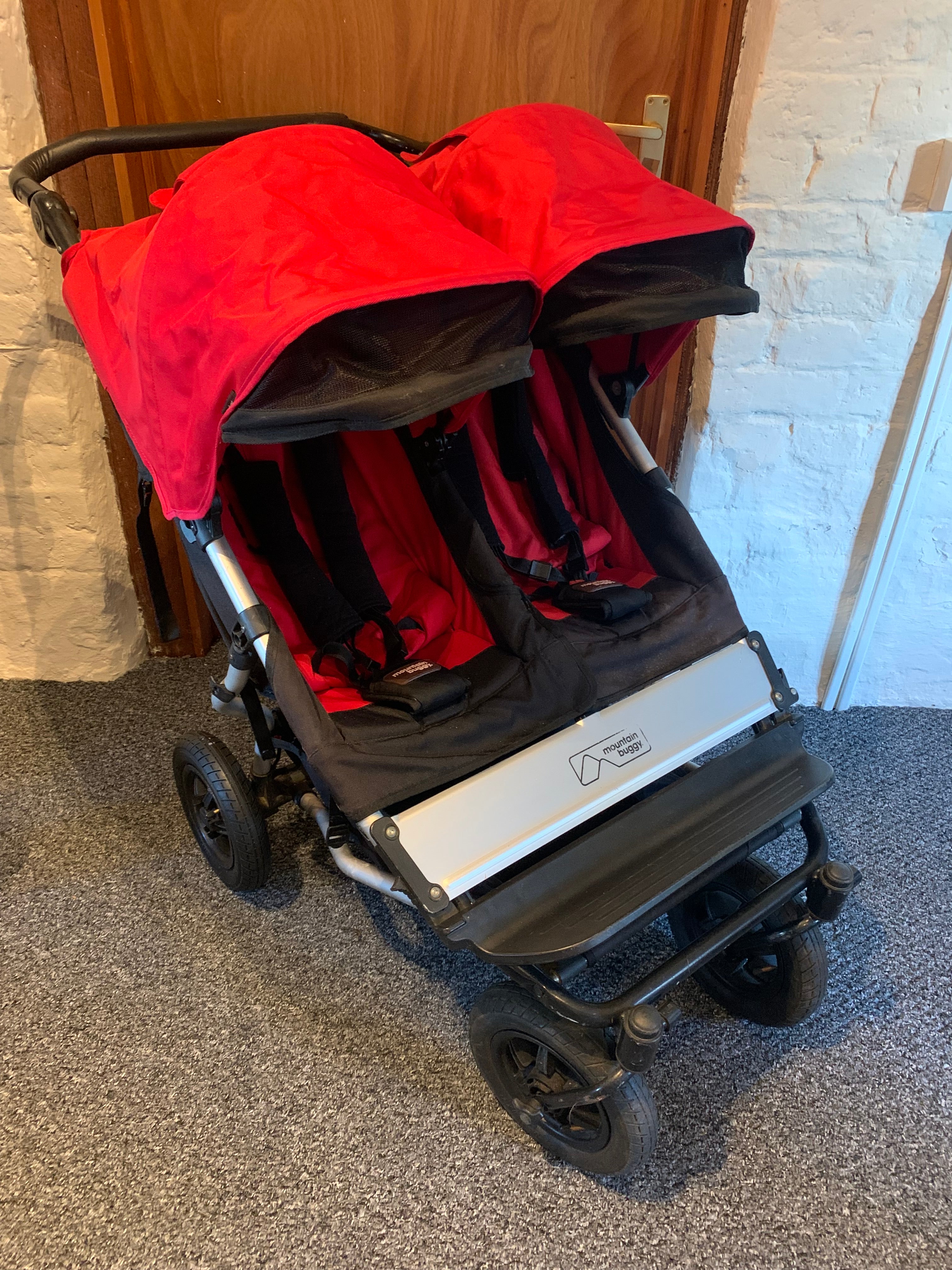 Mountain Buggy Duet V2 Red Double Pram Jogger - Used, Good Condition