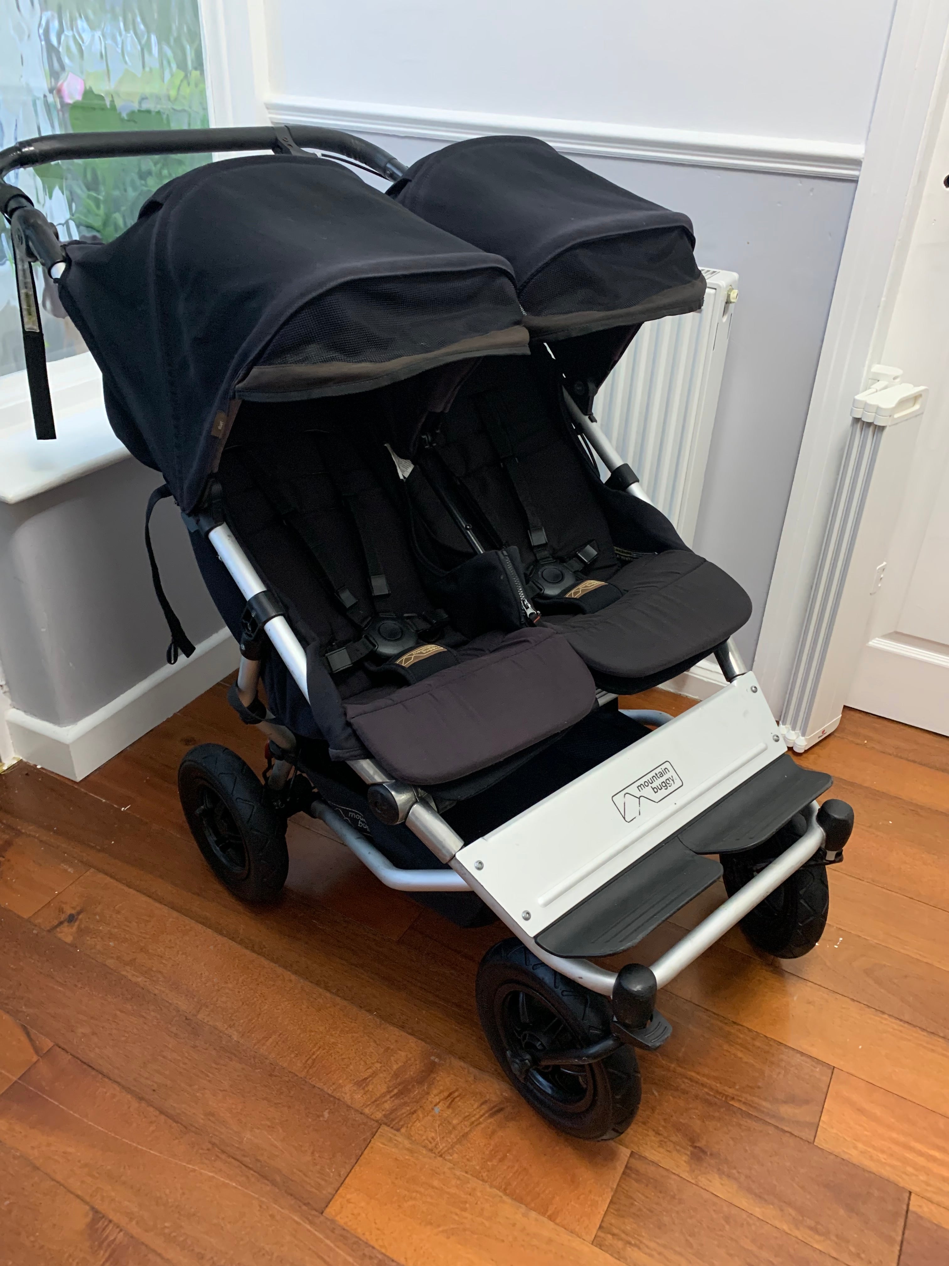 Mountain Buggy Duet V3 Twin Double Jogger Pram - Black, Used, Good Condition